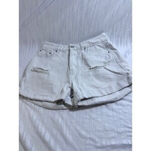 Veveret Womens White Distressed High Waisted Denim Shorts Cuffed Size M